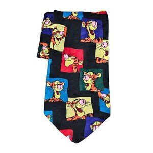 Winnie the Pooh Tigger Disney Squares Black Multi Classic Long Necktie